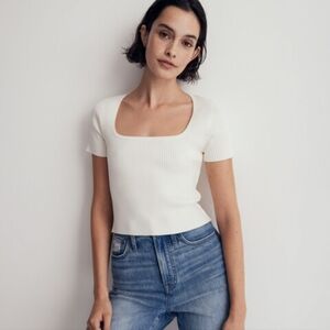 Madewell Women's Square-Neck Crop Sweater Tee Size S